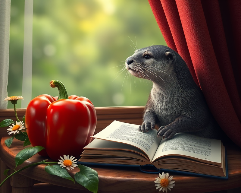 bell pepper, otter, curtain, daisy, book